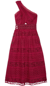 Self-Portrait Red One shoulder lace midi dress